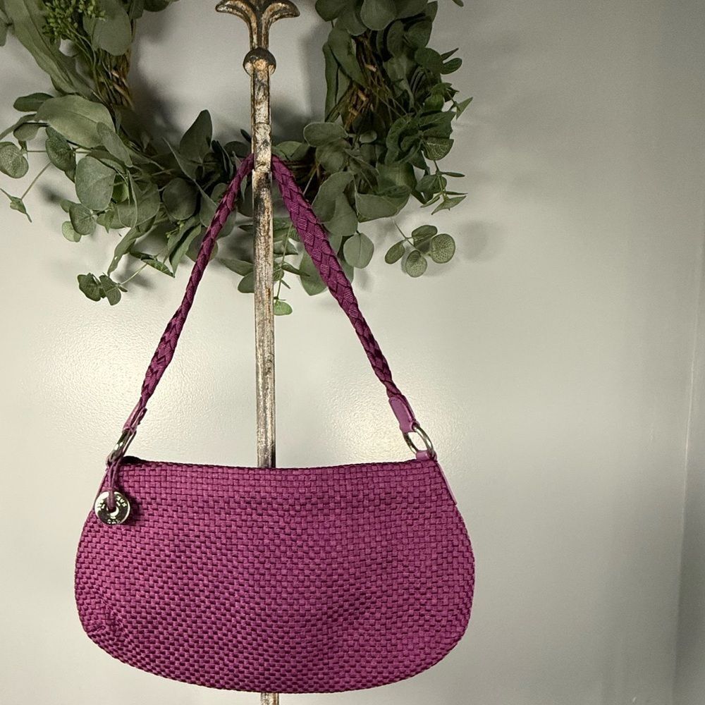 The Sak Womens Shoulder Bag Purple Baguette Woven Strap Zipper
